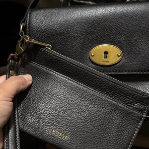 Fossil Black Leather crossbody and wallet Set